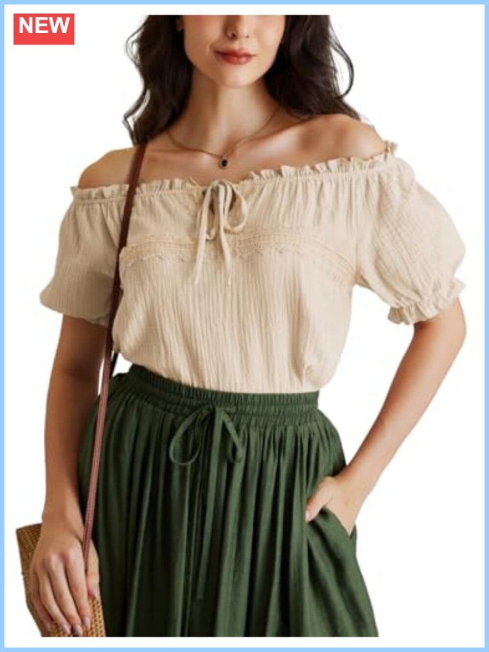 Renaissance Peasant Blouse Off Shoulder Short Sleeve Cotton Top